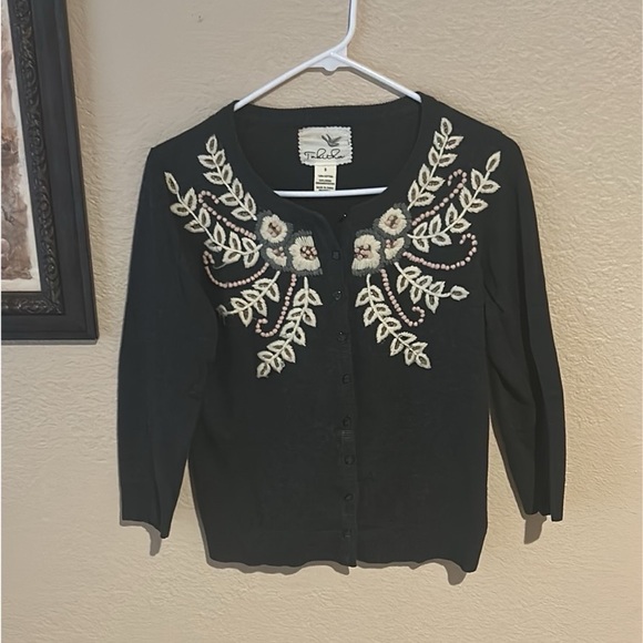 Anthropologie Sweaters - Tabitha Anthropologie Embroidered Floral Cardigan Cropped Button Front Sweater